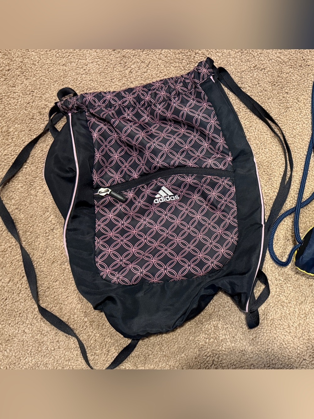 adidas Blue and Pink Geometric Drawstring Backpack - Picture 1 of 3